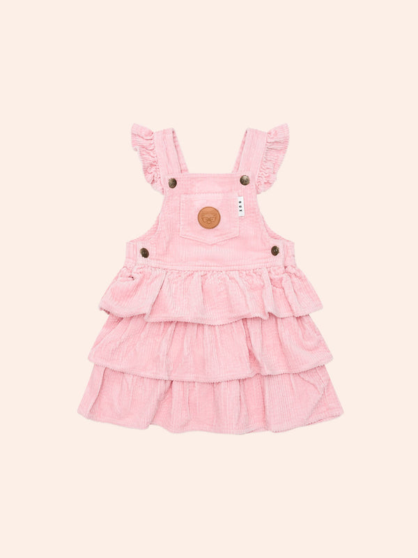 BLUSH CORD TIERED OVERALL DRESS