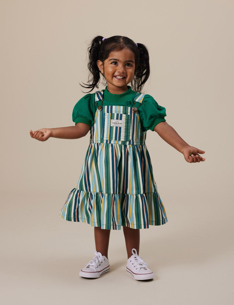 EVERGREEN STRIPE TULLY TIERED PINAFORE DRESS STRIPE