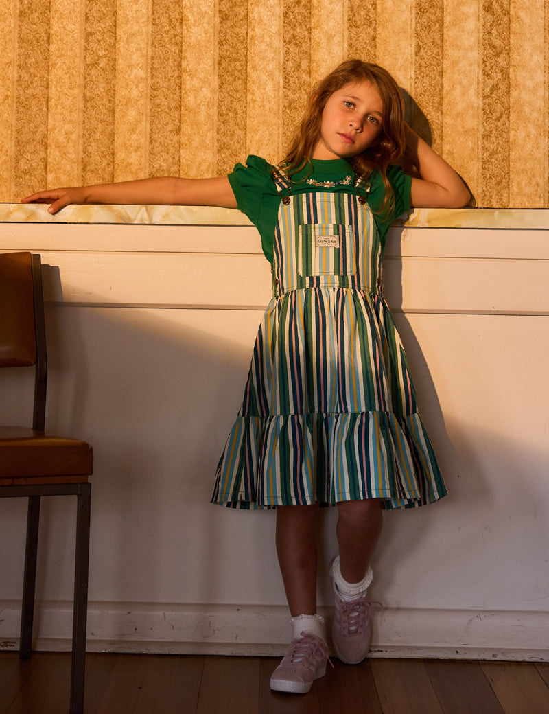 EVERGREEN STRIPE TULLY TIERED PINAFORE DRESS STRIPE