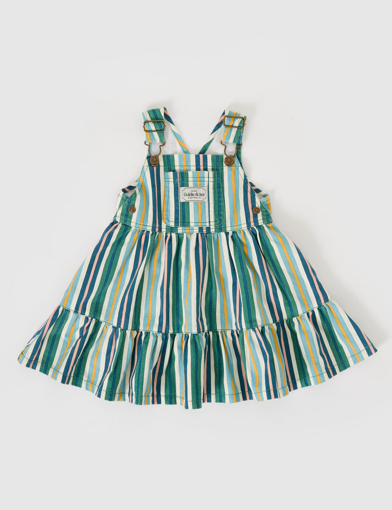 EVERGREEN STRIPE TULLY TIERED PINAFORE DRESS STRIPE