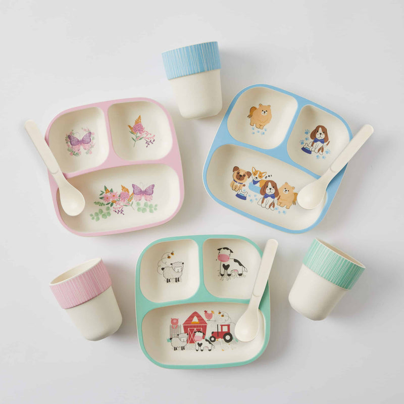 FARM ANIMALS BAMBOO 3PC DIVIDER DINNER SET