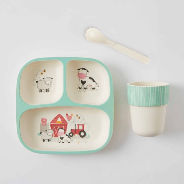 FARM ANIMALS BAMBOO 3PC DIVIDER DINNER SET