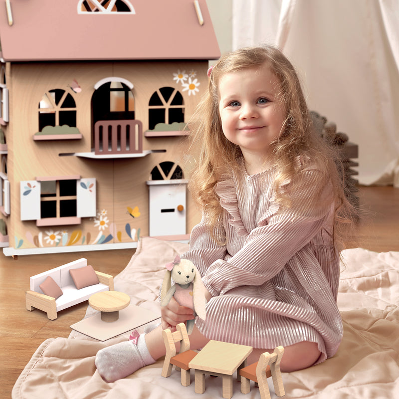 FLOWER COTTAGE DOLLS HOUSE with Starter Furniture Set