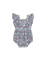 VINTAGE STRAWBERRY FRILL PLAYSUIT DUSTY BLUE