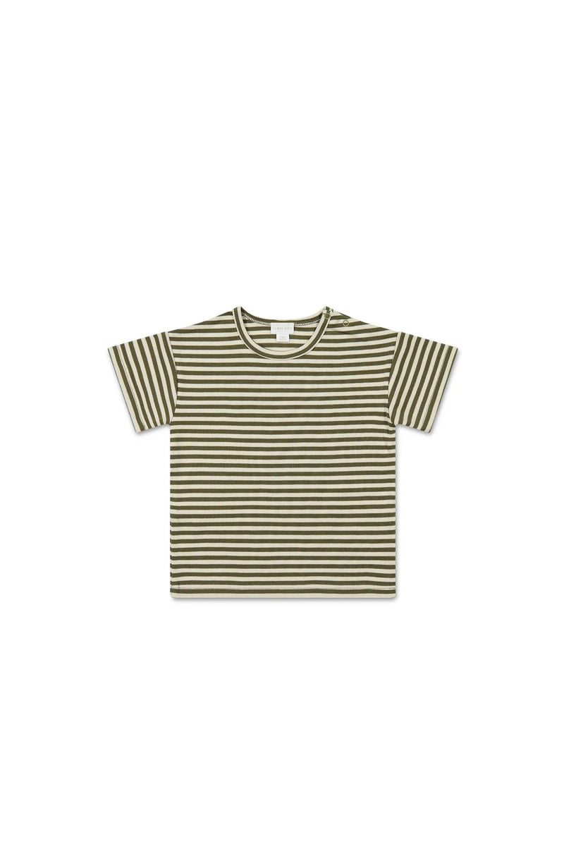 PIMA COTTON HUNTER TEE - Narrow Stripe Deep Olive/Soft Clay