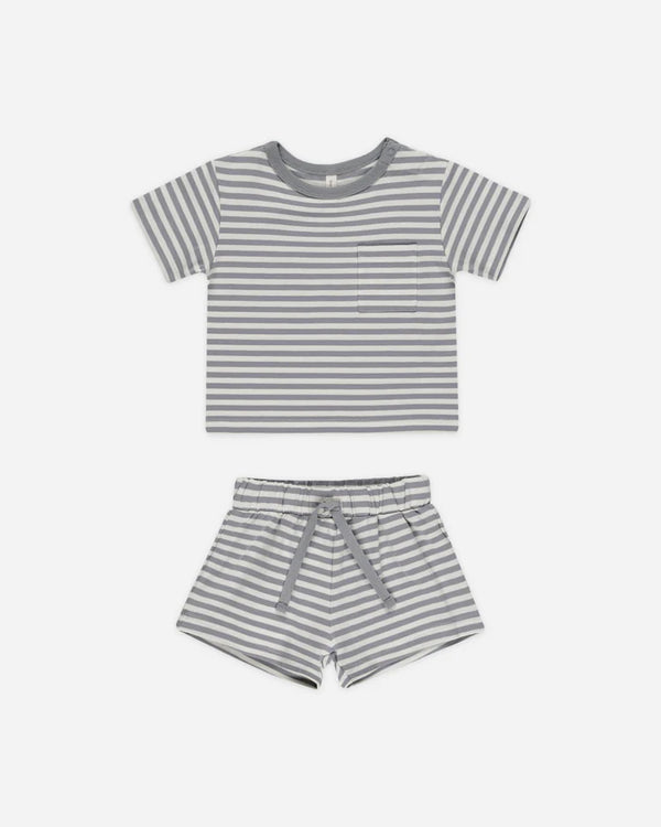 POCKET TEE + SHORT SET - Blue Stripe