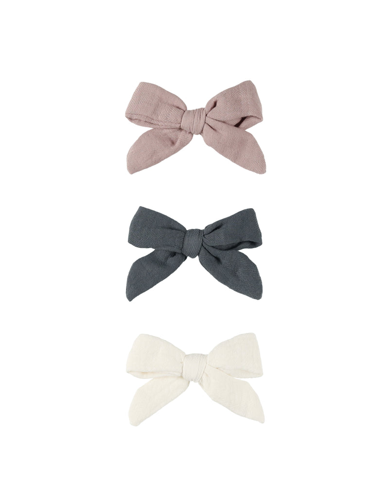 BOW CLIP SET - Indigo, Mauve, Ivory