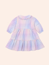 RAINBOW CHECK LONG SLEEVE FRILL DRESS