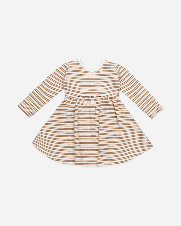 RIBBED LONG SLEEVE DRESS - Golden Stripe