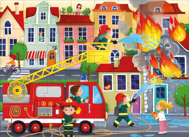 3D PUZZLE AND BOOK SET - Learn Shapes Firefighters , 40 pcs