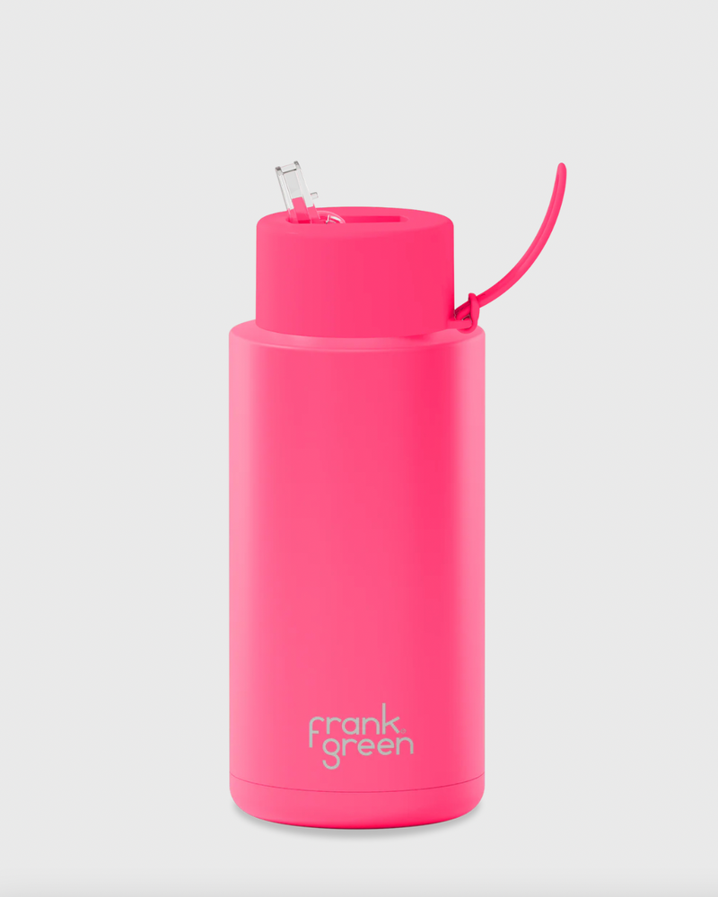 CERAMIC REUSABLE BOTTLE STRAW LID 1 litre - Neon Pink