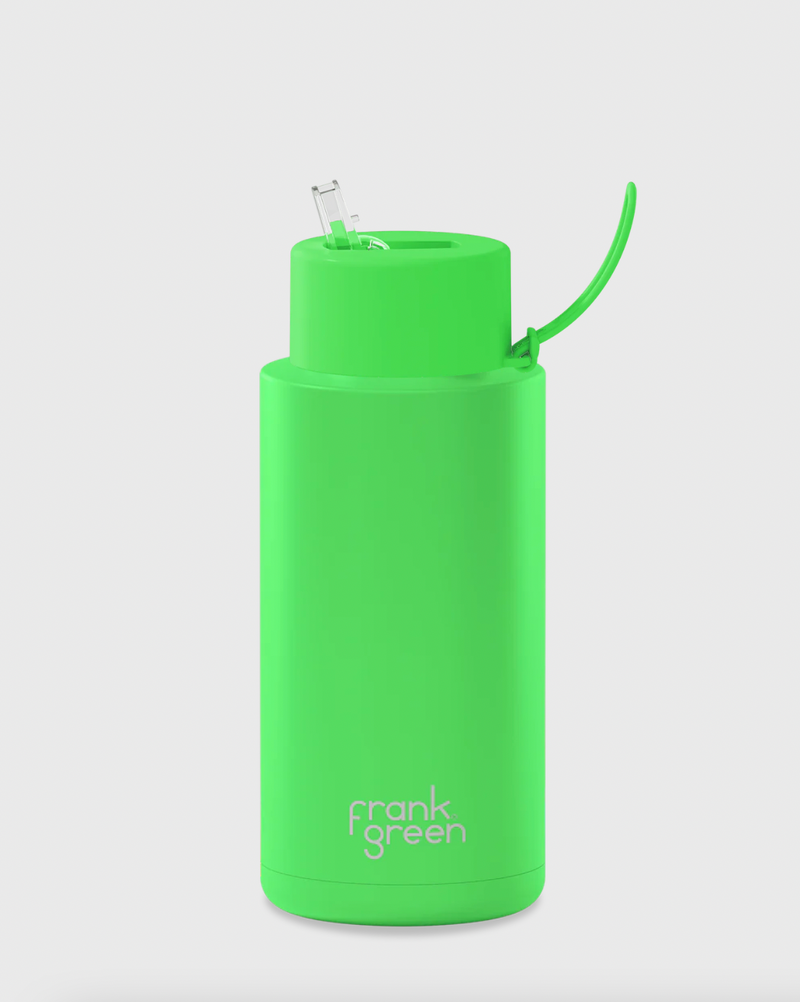 CERAMIC REUSABLE BOTTLE STRAW LID 1 litre - Neon Green