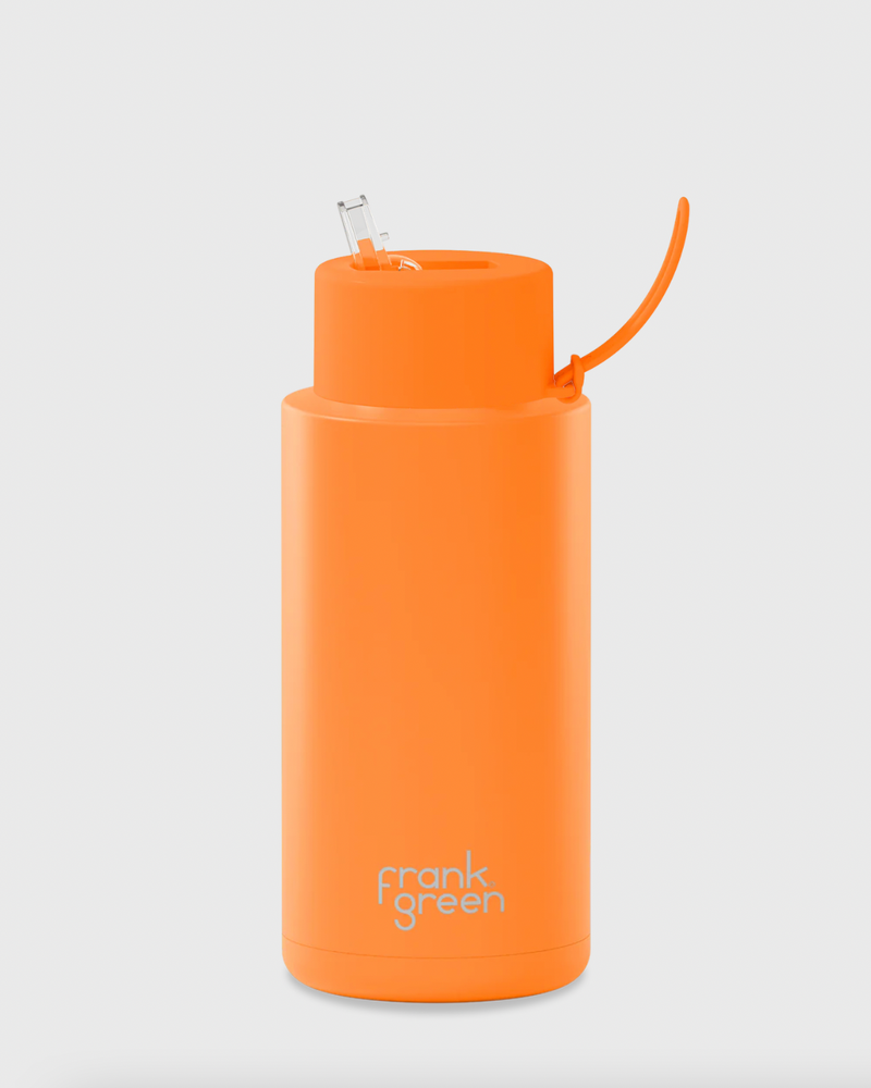 CERAMIC REUSABLE BOTTLE STRAW LID 1 litre - Neon Orange